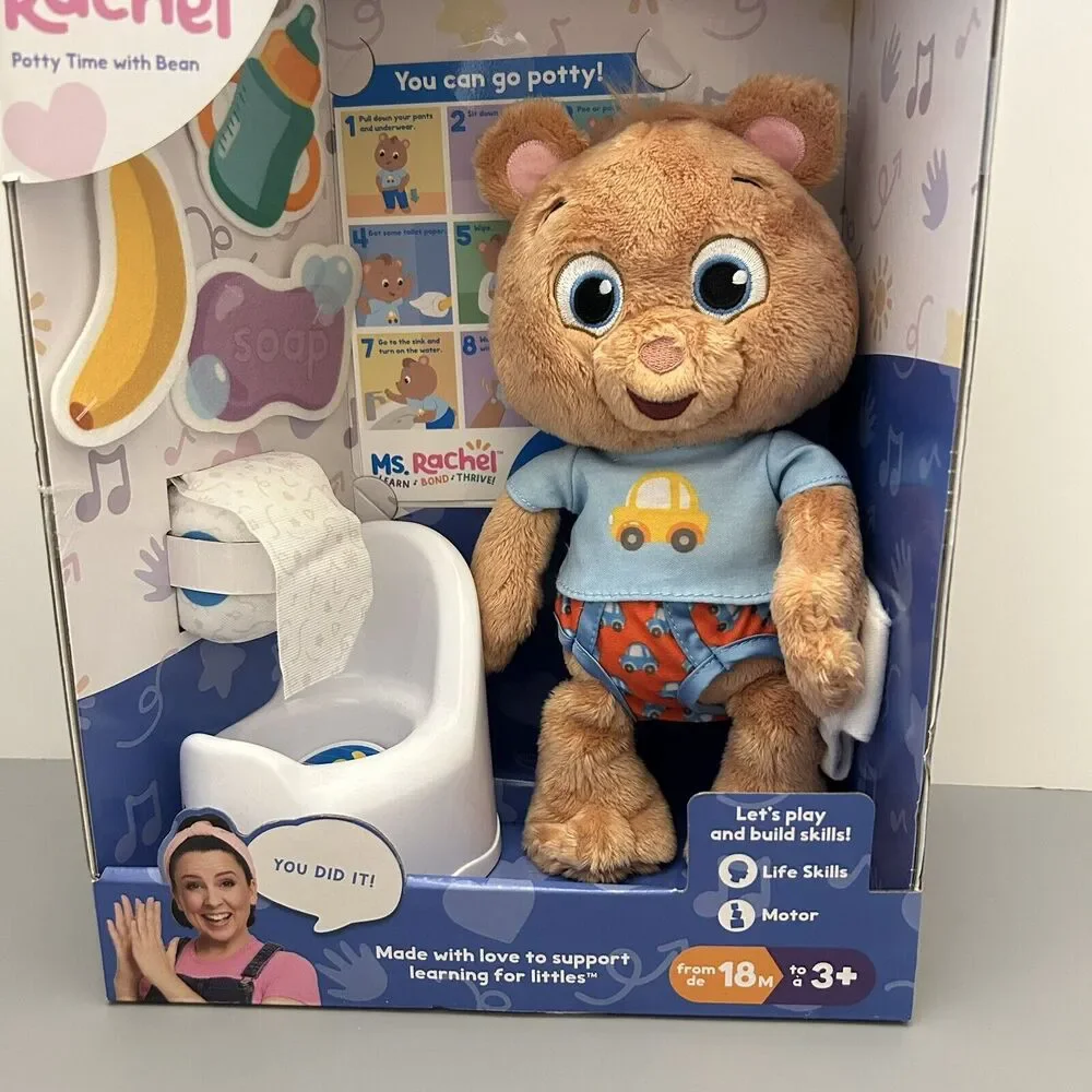 2024 Ms. Rachel POTTY TIME WITH BEAN Bear Plush Toy Play Toilet Paper NEW